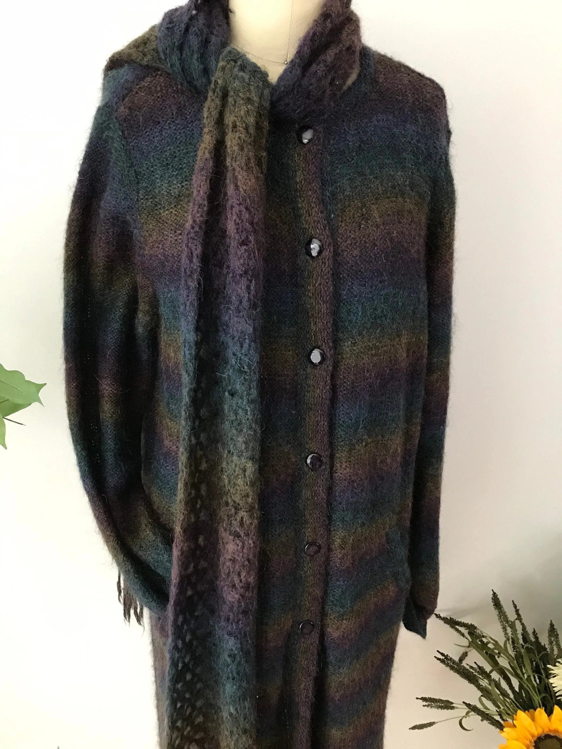 00's Rainbow Duster Cardigan with Scarf by Colette Mordo