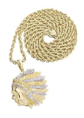 10K Yellow Gold Head Chief Diamond Necklace  | 0.39 Carats