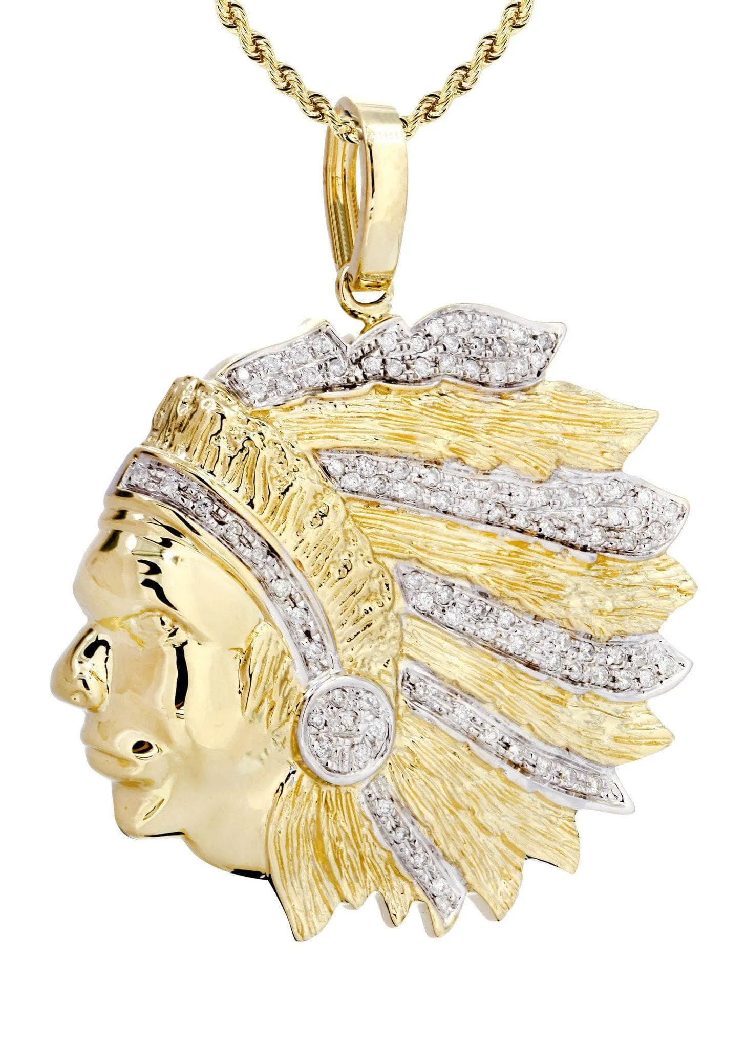 10K Yellow Gold Head Chief Diamond Necklace  | 0.39 Carats