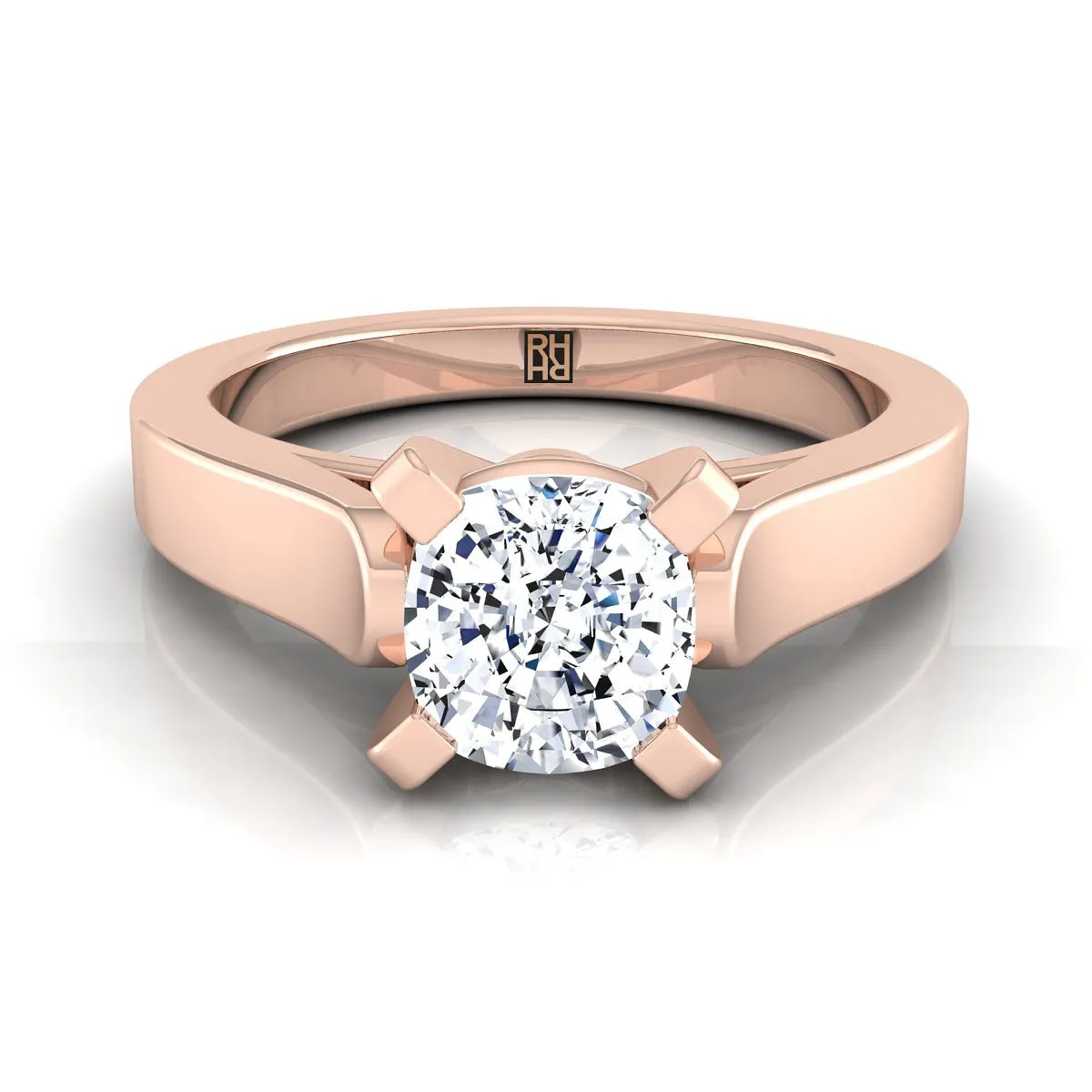 14K Rose Gold Cushion  Cathedral Style Solitaire Engagement Ring