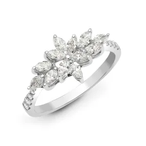 18ct White 0.66ct Round & Marquise Diamond Ring