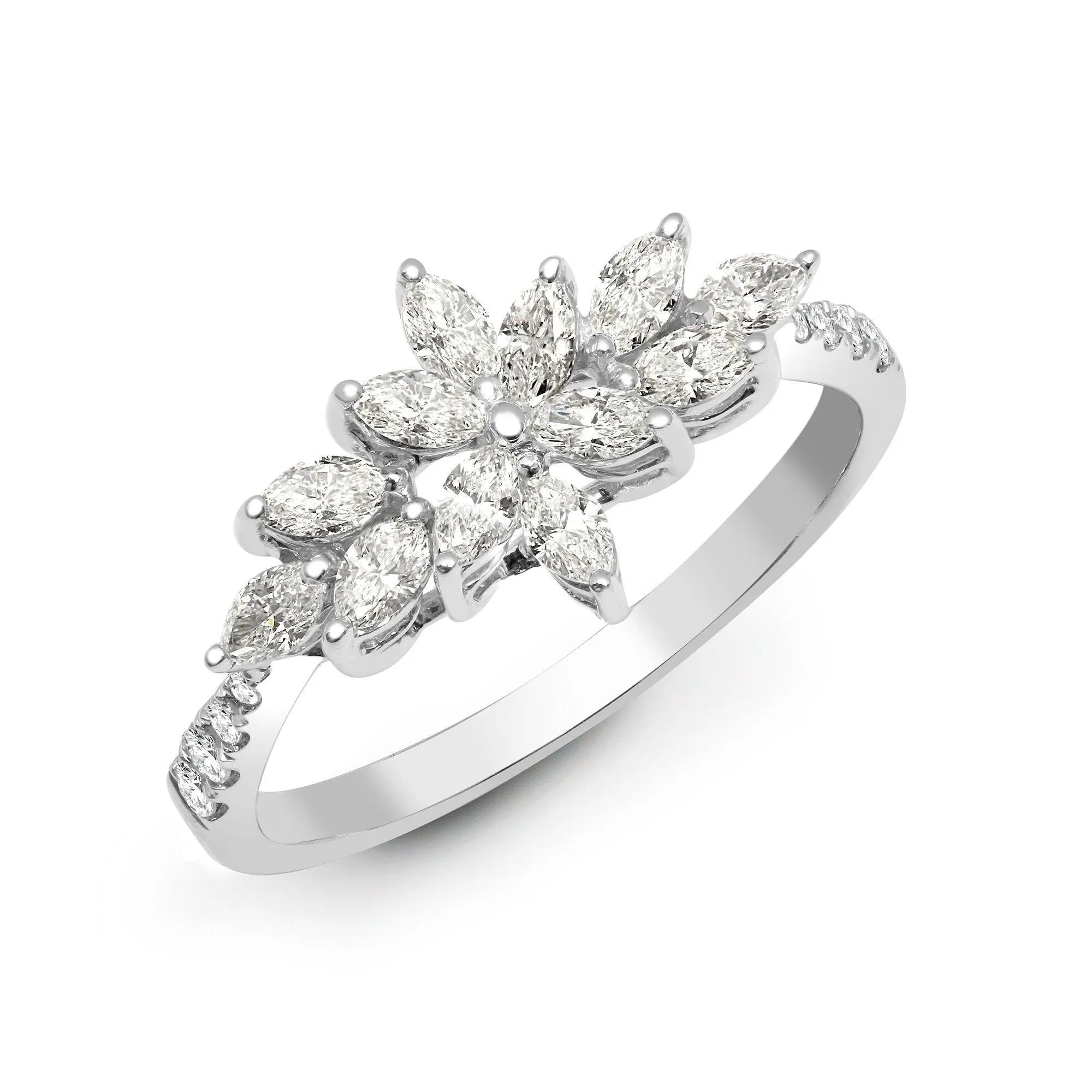 18ct White 0.66ct Round & Marquise Diamond Ring