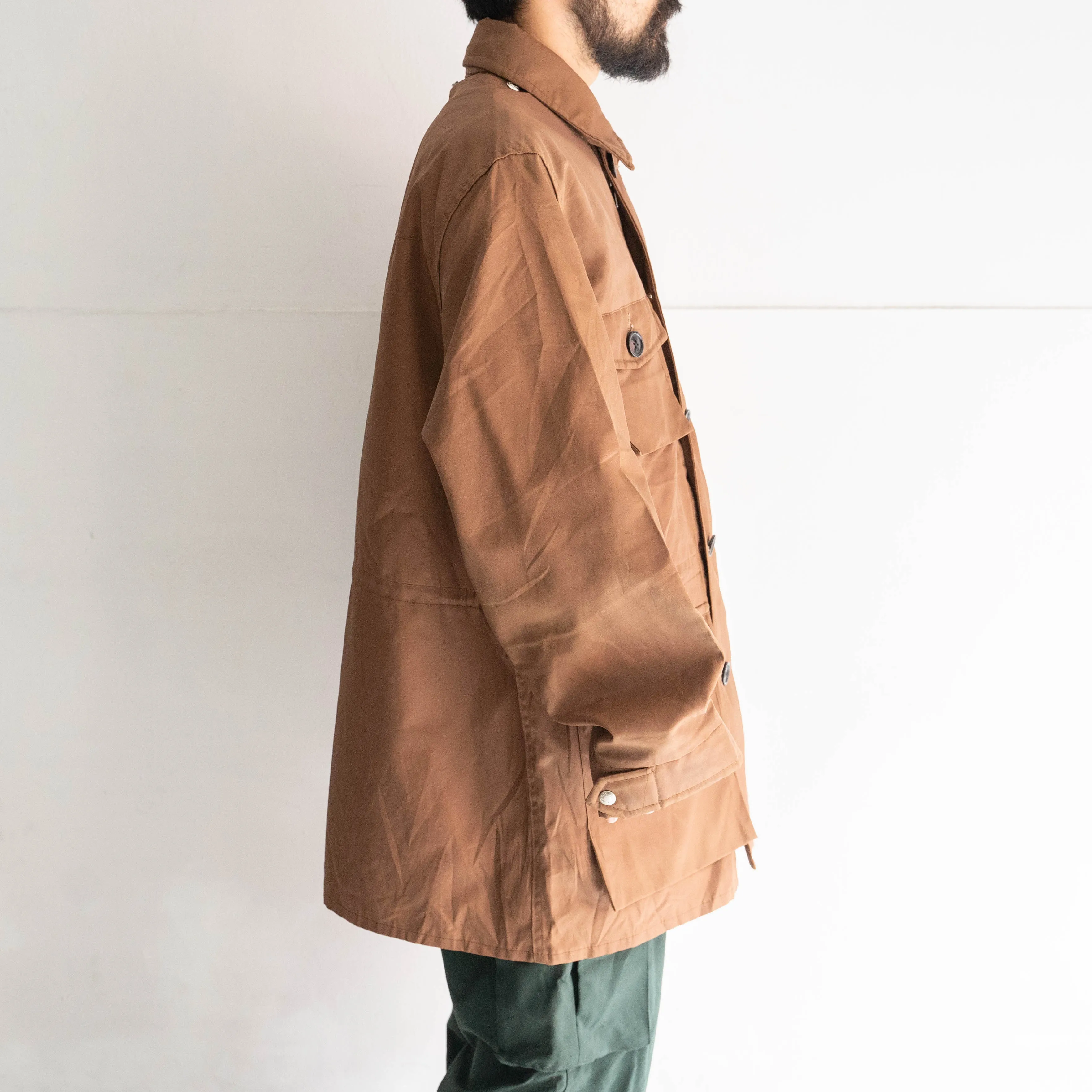 1970s brown color 4pockets nylon jacket -military like-