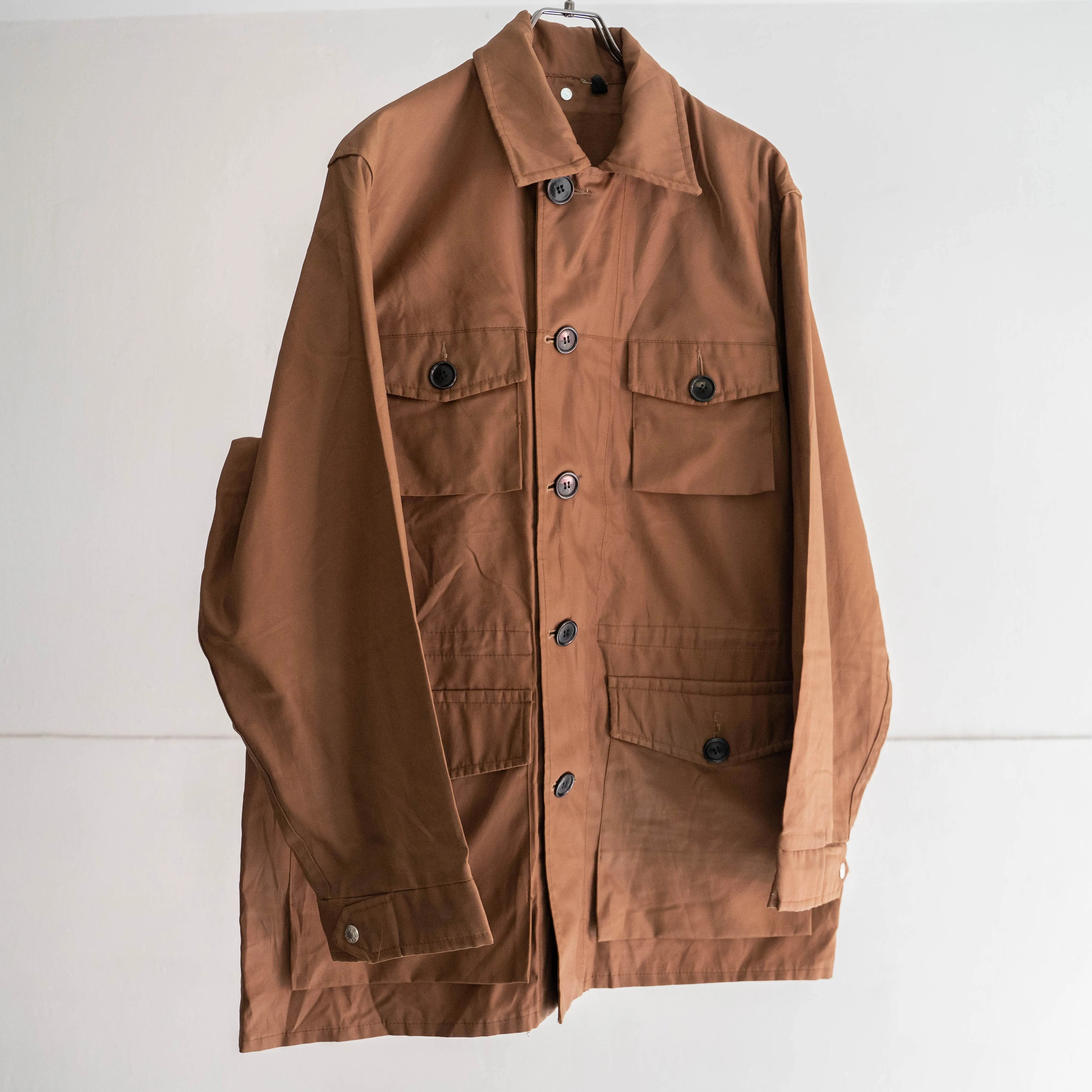 1970s brown color 4pockets nylon jacket -military like-