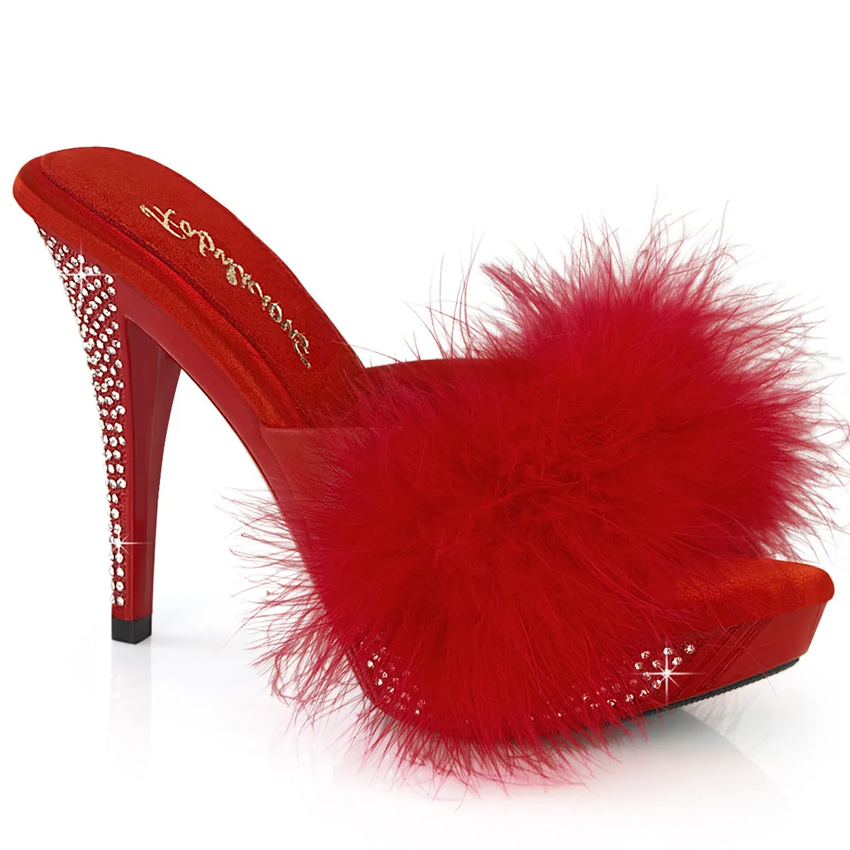 4 1/2" Marabou Slipper with Rhinestone Embellished Heel and Platform (ELEGANT-401F)