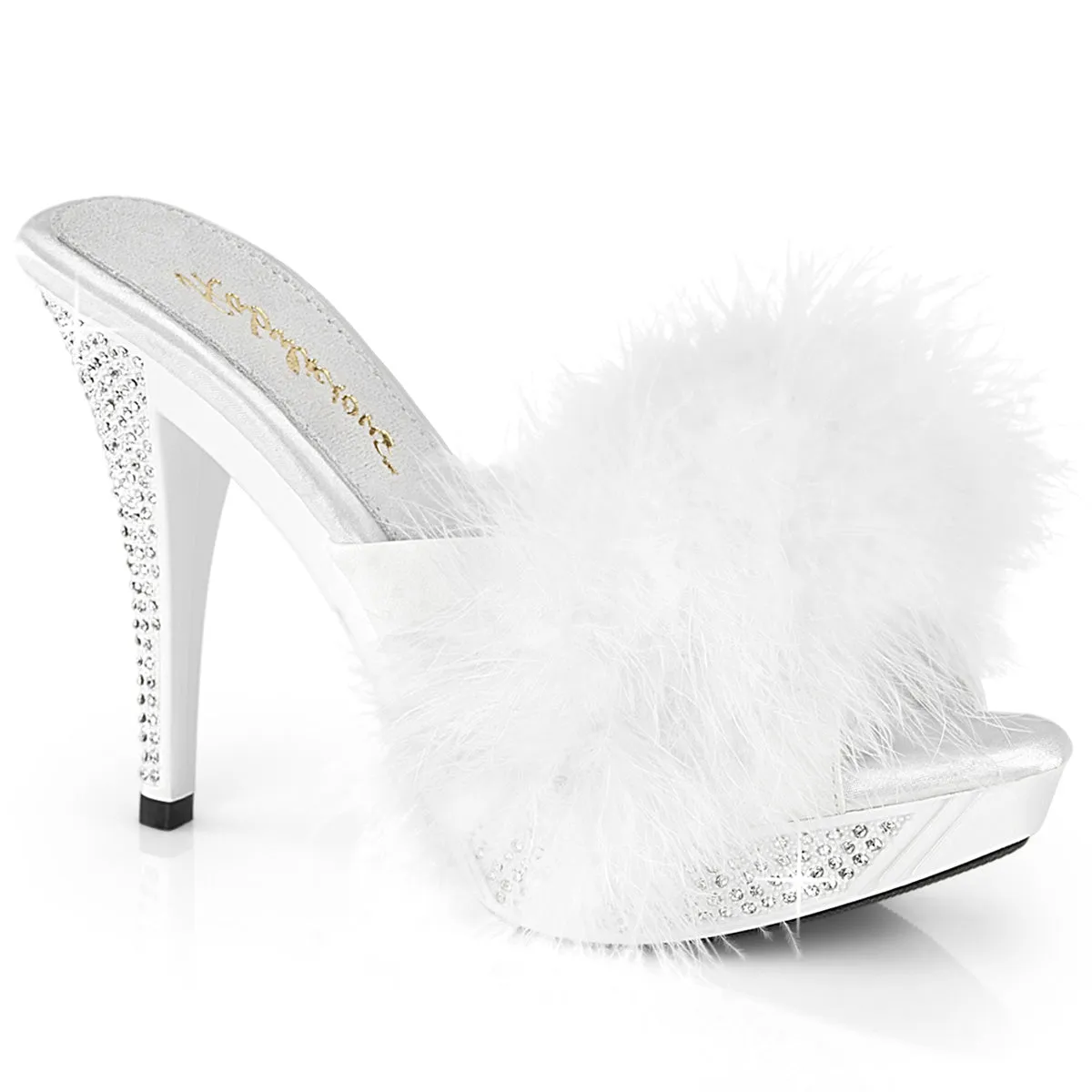 4 1/2" Marabou Slipper with Rhinestone Embellished Heel and Platform (ELEGANT-401F)