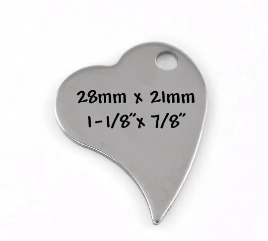 5 LARGE Stainless Steel Metal Stamping Blanks Charms ( 28mm x 21mm, 1-1/8x 7/8) ), WILD HEART Tags, 18 gauge  msb0118