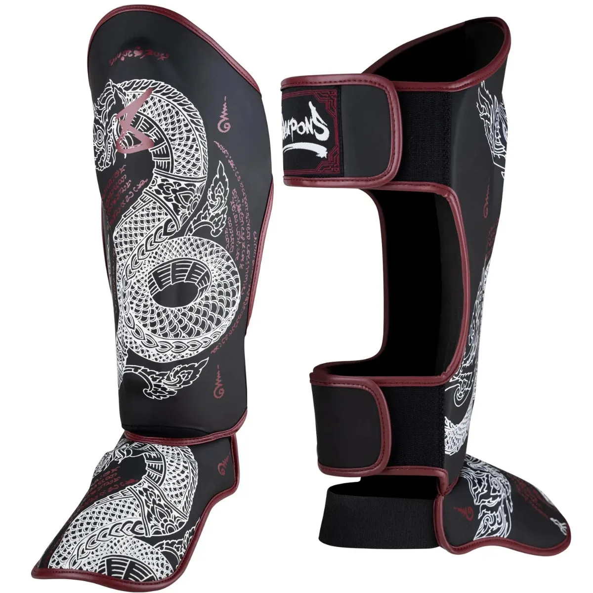 8 Weapons Sak Yant Naga Shin Guards Black