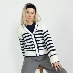 ALLY STRIK CARDIGAN - HVID/NAVY