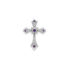 Amethyst and Diamond Fleur de Lis Cross Pendant (14K)