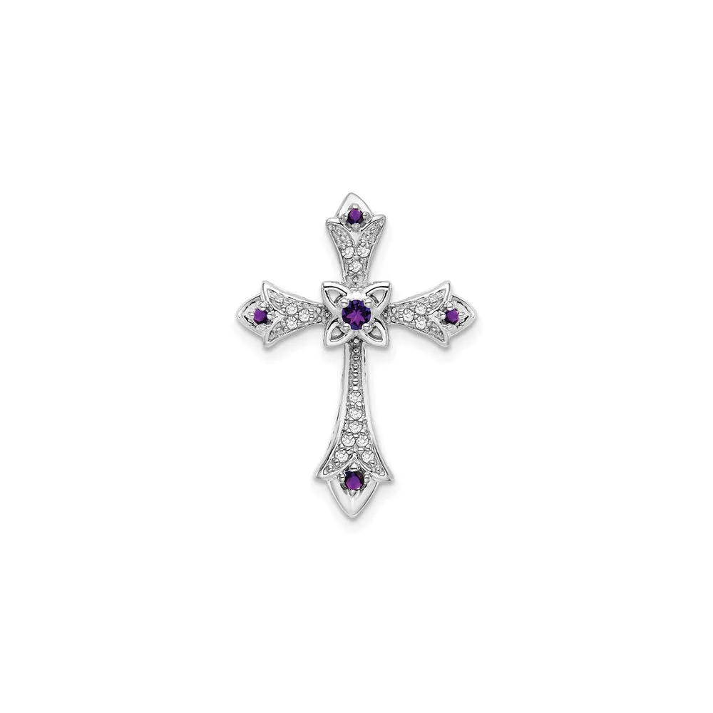 Amethyst and Diamond Fleur de Lis Cross Pendant (14K)