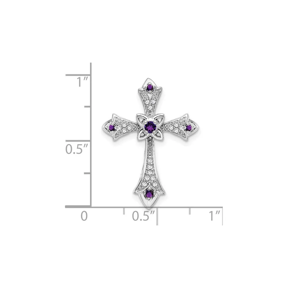 Amethyst and Diamond Fleur de Lis Cross Pendant (14K)