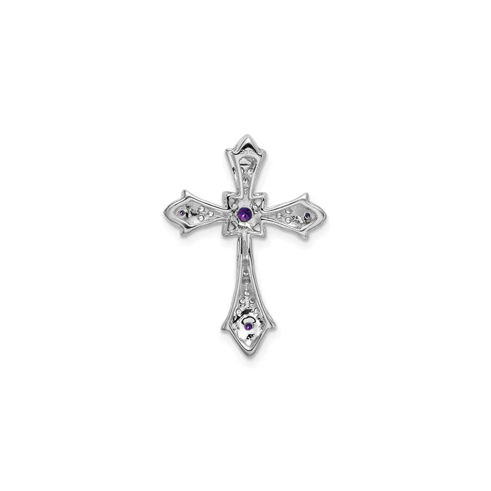 Amethyst and Diamond Fleur de Lis Cross Pendant (14K)