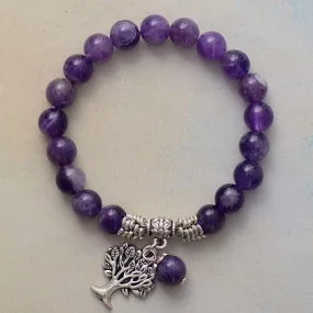 Amethyst Stretchy Bracelet w/ Tree of Life Charm