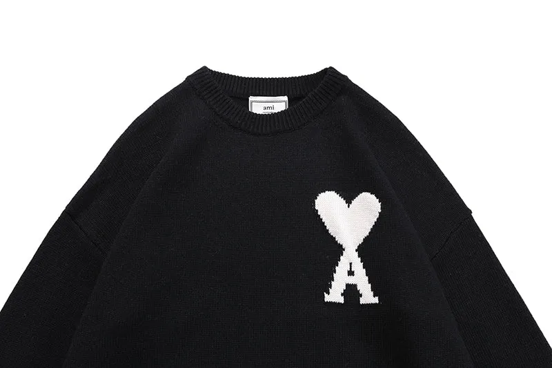 AMI Paris Ami de Coeur logo Crewneck knitted - White