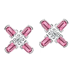 Arch Florale MM Stud Earrings, 18k White Gold with DAVIDOR Arch Cut Pink Tourmaline and Brilliant Diamonds