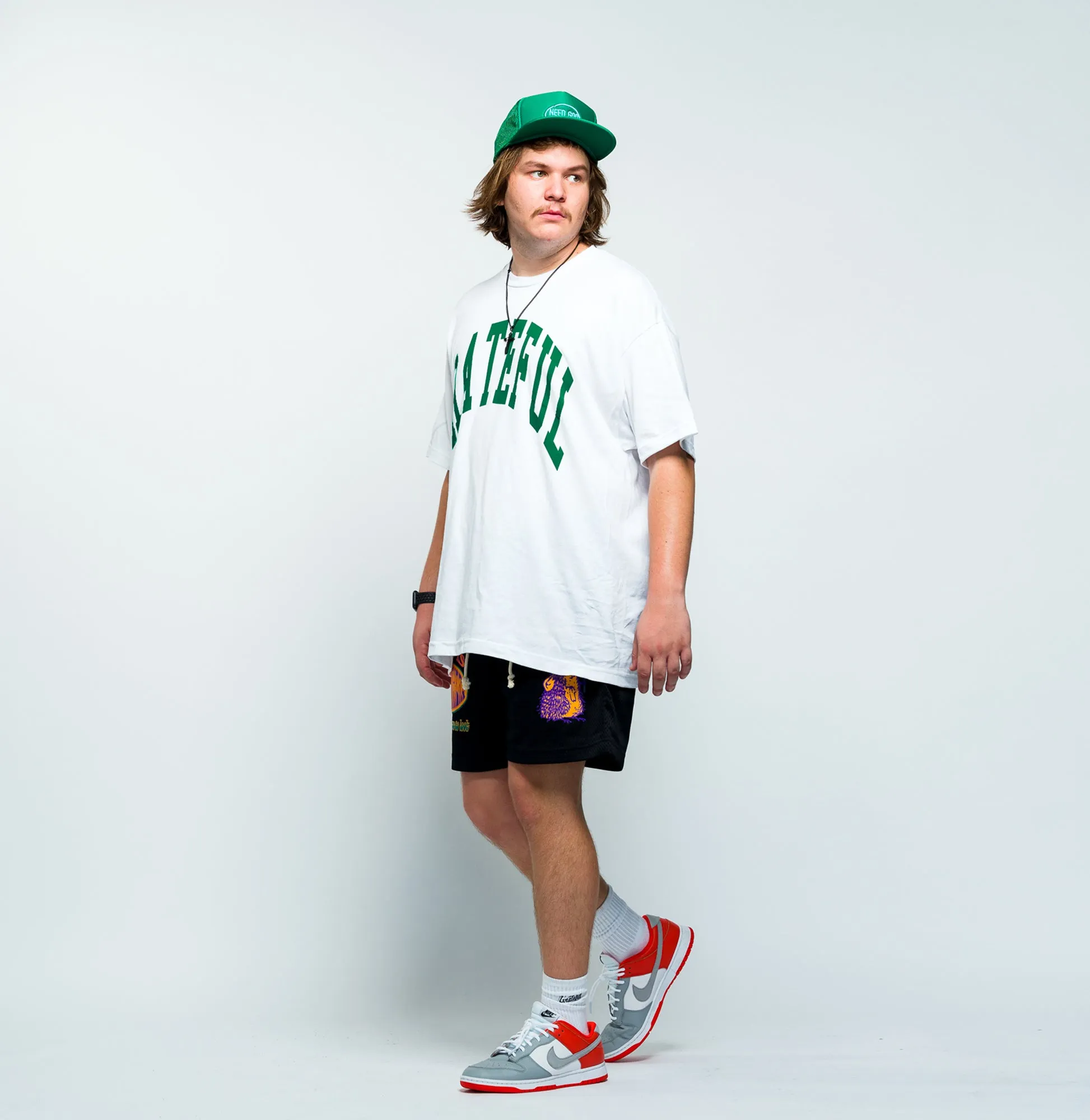 Arched Logo Tee White//Green (Oversized Print)