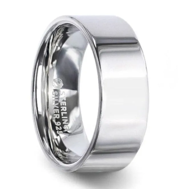 ARGENT Silver Polished Finish Flat Style Wedding Band-8mm