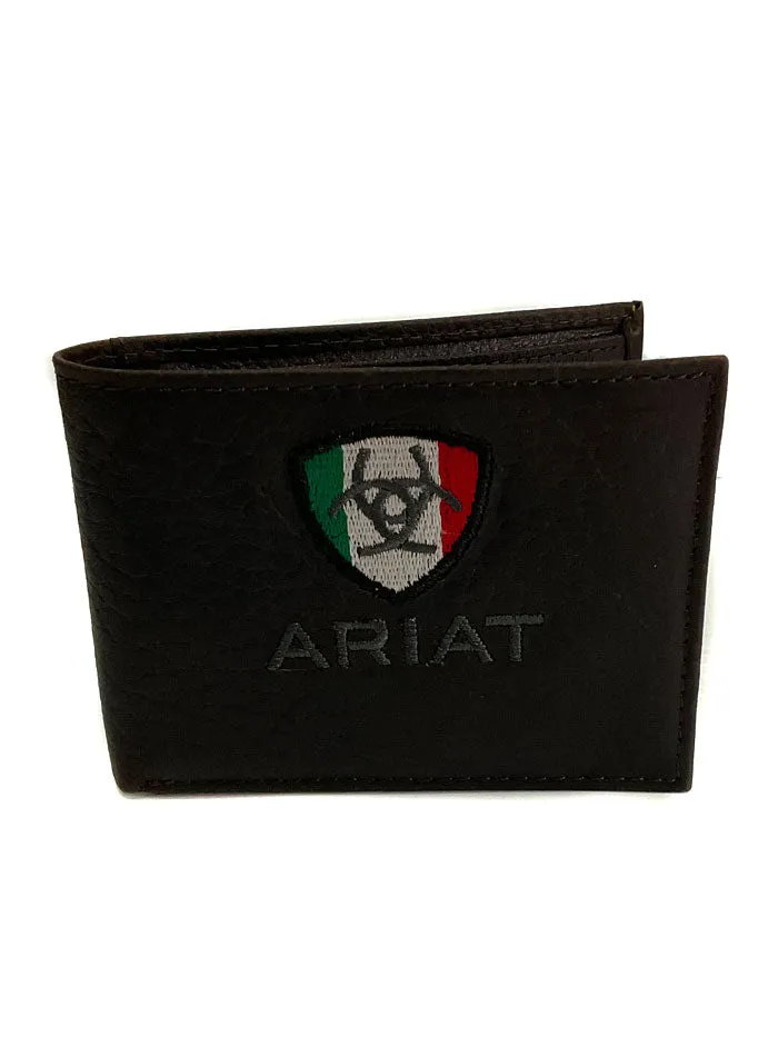 Ariat A35493282 Mens Bifold Wallet Mexico Flag Logo Brown Rowdy