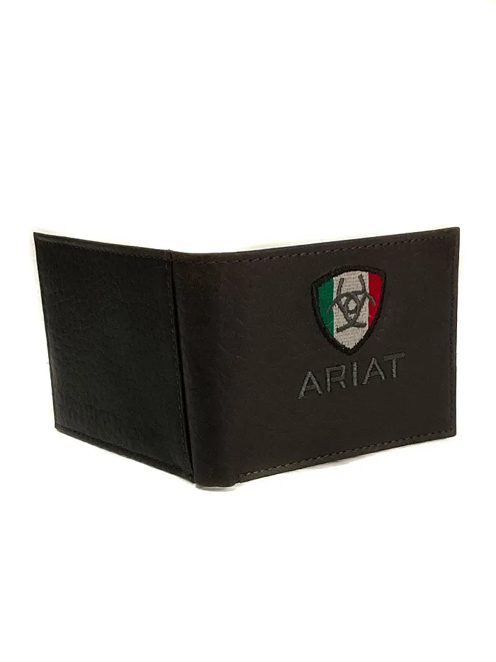 Ariat A35493282 Mens Bifold Wallet Mexico Flag Logo Brown Rowdy