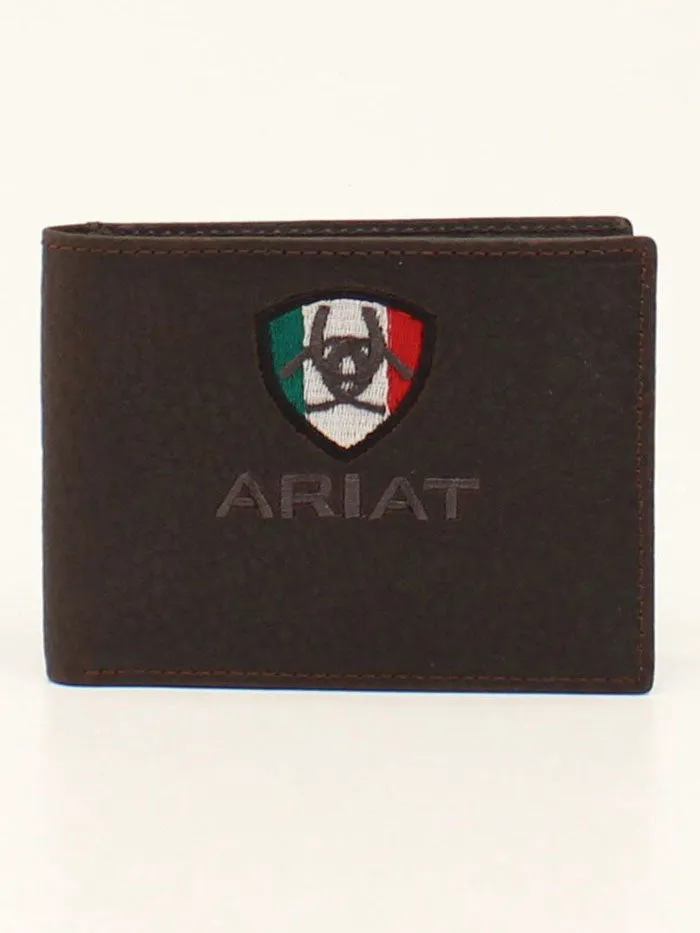 Ariat A35493282 Mens Bifold Wallet Mexico Flag Logo Brown Rowdy