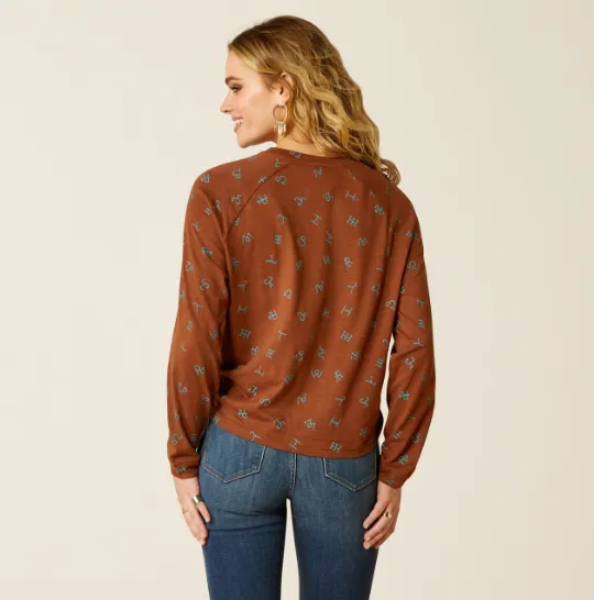 Ariat Women's Rust Della Twist Cattle Brand Long Sleeve Tee 10052651