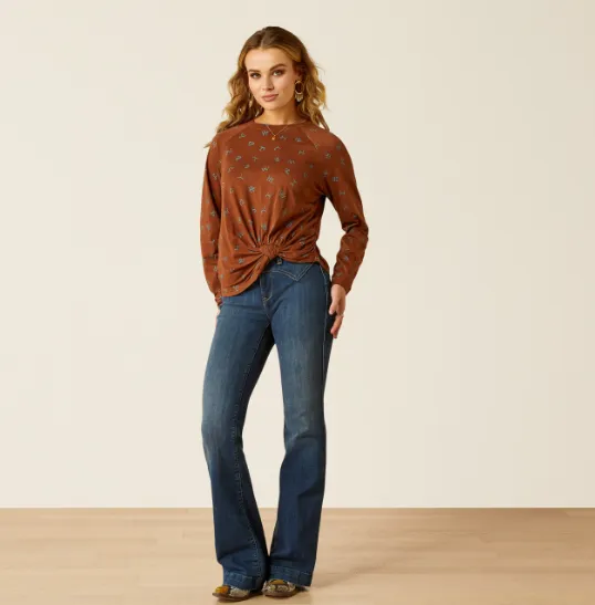 Ariat Women's Rust Della Twist Cattle Brand Long Sleeve Tee 10052651