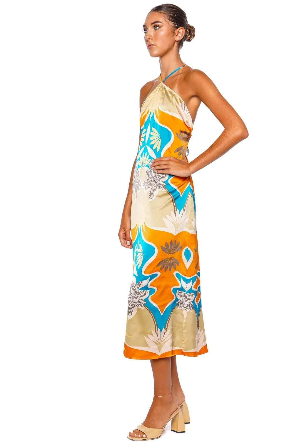 Ashanti Printed Satin Halter Midi Dress