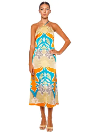 Ashanti Printed Satin Halter Midi Dress