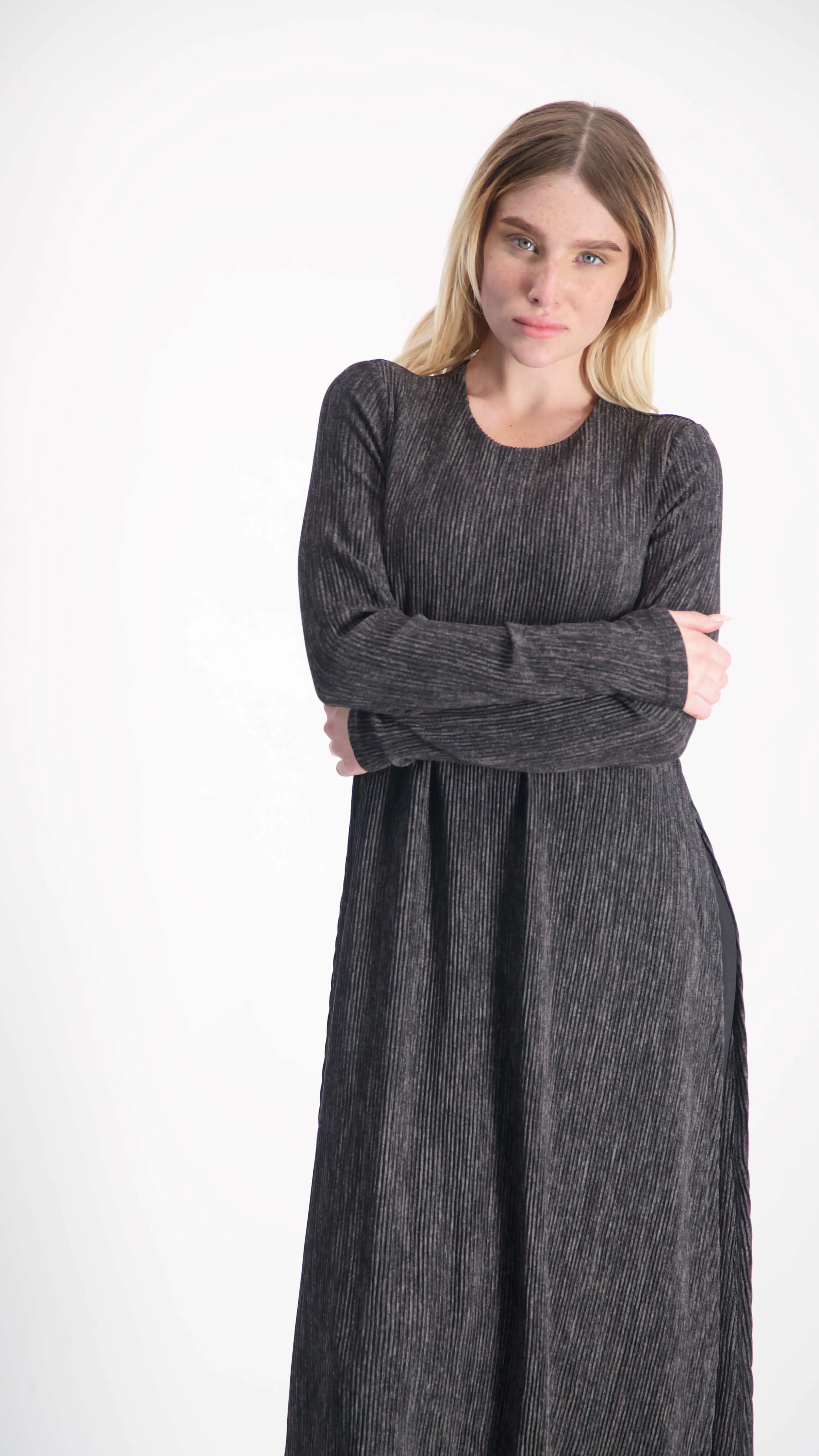 Asymmetric Ribbed Dress / Grey