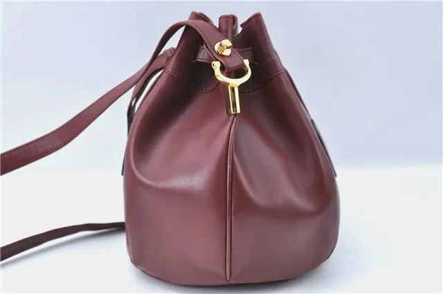 Auth Cartier Must de Cartier Leather Shoulder Cross Body Bag Bordeaux Red J1322