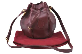 Auth Cartier Must de Cartier Leather Shoulder Cross Body Bag Bordeaux Red J1322