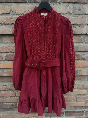 Baby Cord Shirt Dress Burgundy