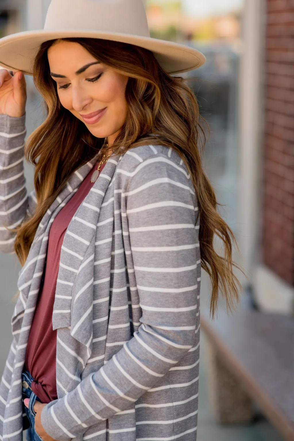 Basic Striped Waterfall Cardigan