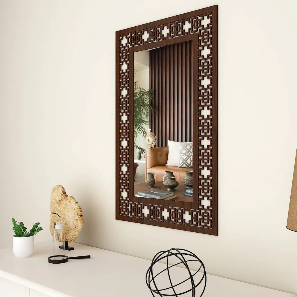 Beautiful Antique Rectangle Vanity Wooden Mirror with Walnut Finish