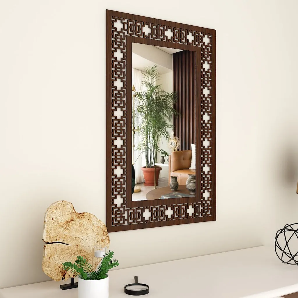 Beautiful Antique Rectangle Vanity Wooden Mirror with Walnut Finish