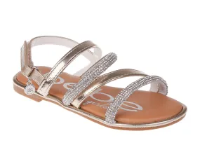 bebe Girl's Stylish Strappy Flat Sandals with Rhinestone Hardware - Flat Sandals for Little Kid/Big Kid