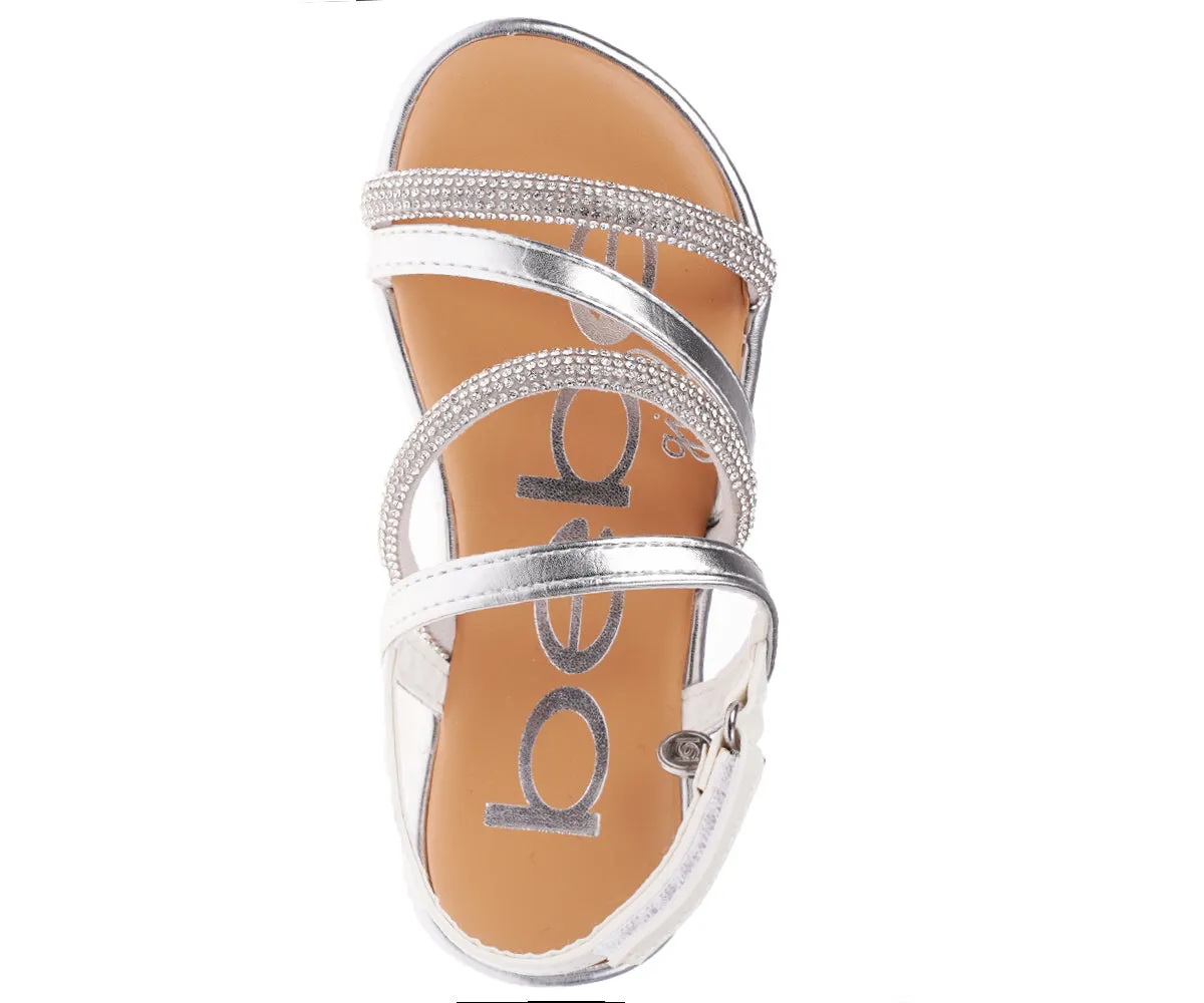 bebe Girl's Stylish Strappy Flat Sandals with Rhinestone Hardware - Flat Sandals for Little Kid/Big Kid