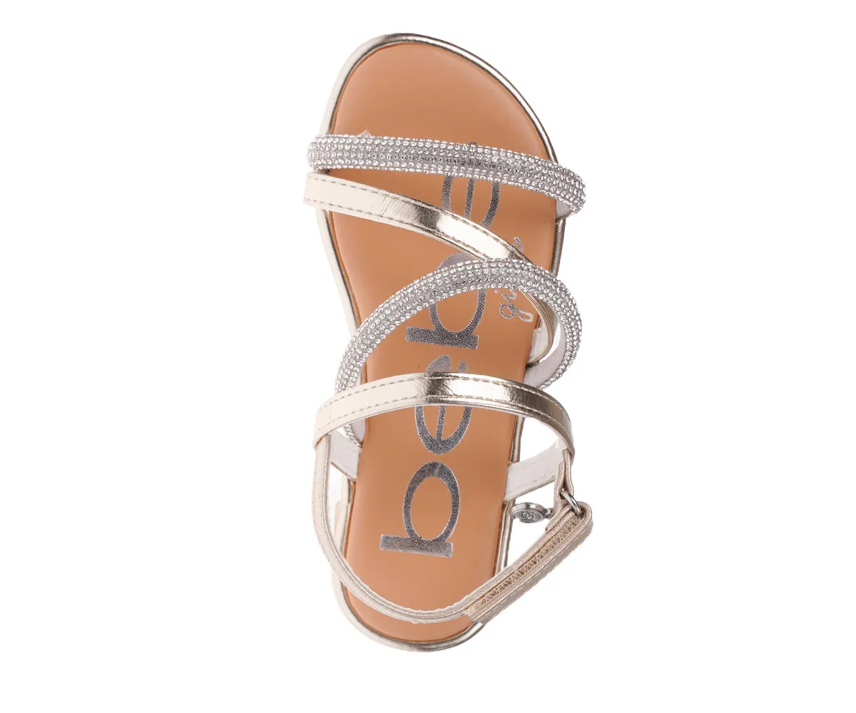 bebe Girl's Stylish Strappy Flat Sandals with Rhinestone Hardware - Flat Sandals for Little Kid/Big Kid