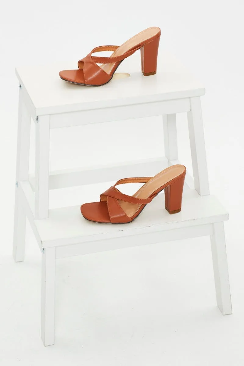 Beige Faux Leather Cross Over Mules