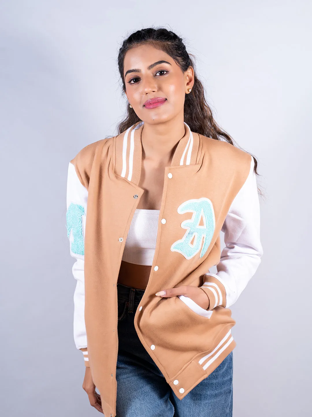 Beige LA Varsity Jacket