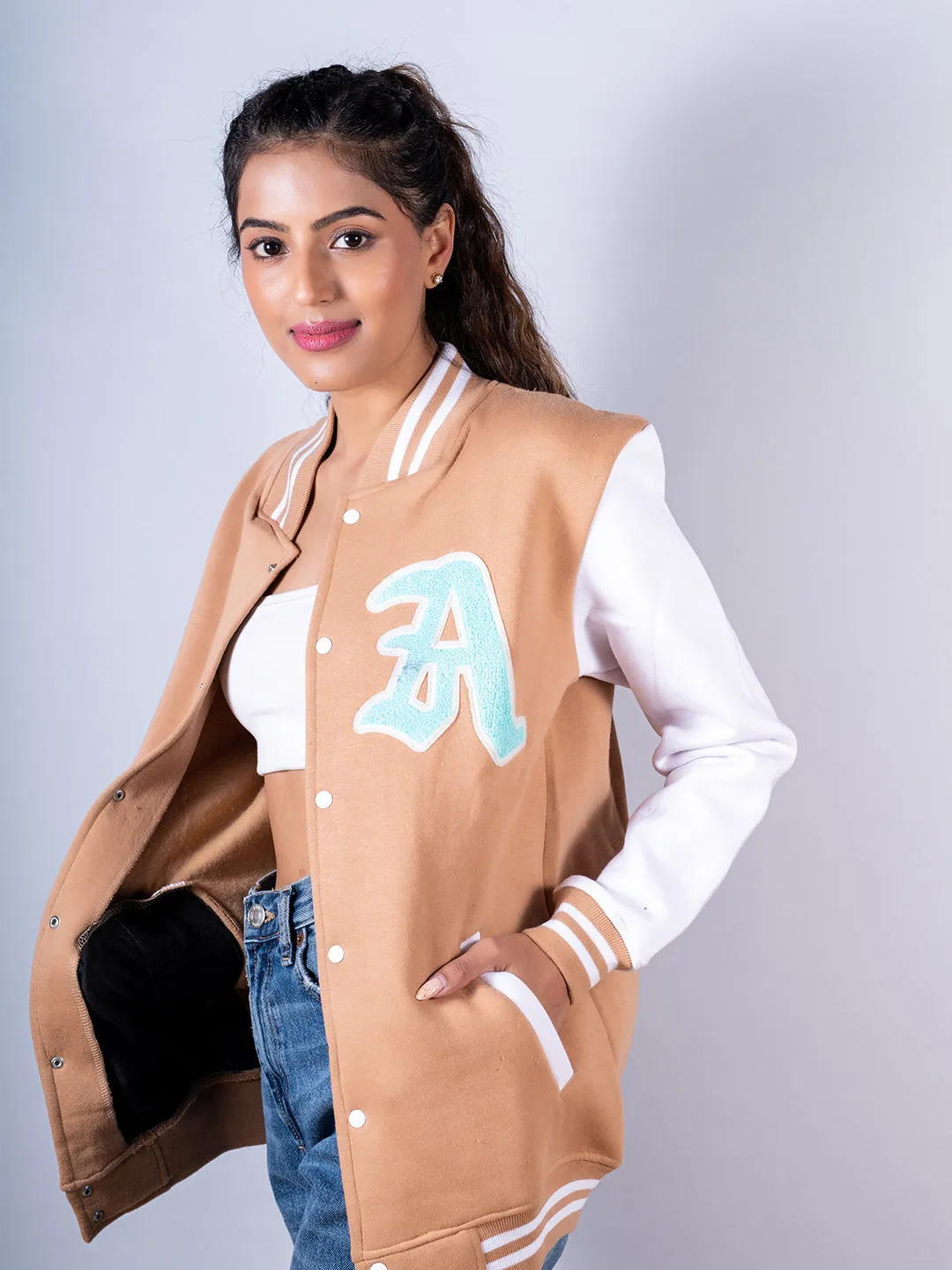 Beige LA Varsity Jacket