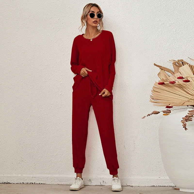 BerriesJam - 2024 Solid Color 2 Piece Set Long Sleeved & Trousers Loungewear