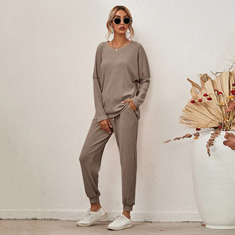 BerriesJam - 2024 Solid Color 2 Piece Set Long Sleeved & Trousers Loungewear