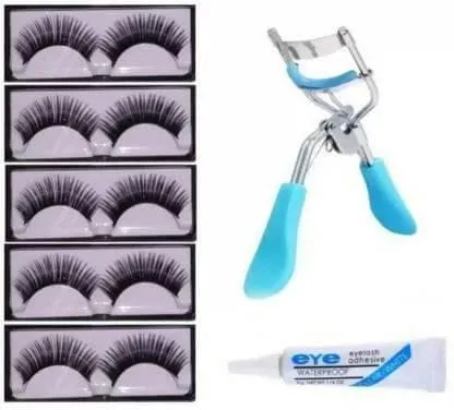 Bingeable 5 Pieces Eyelashes with Eyelash Glue and Eyelash Curler (3 Items in the set)