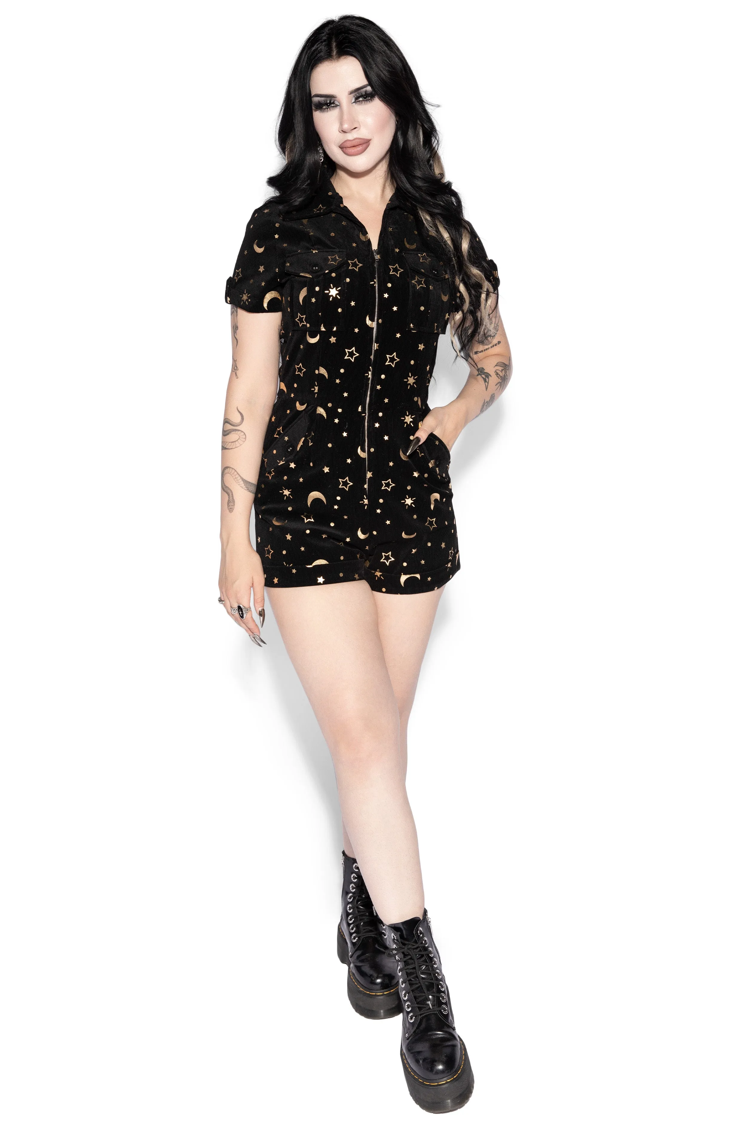 Black & Gold Celestial Romper