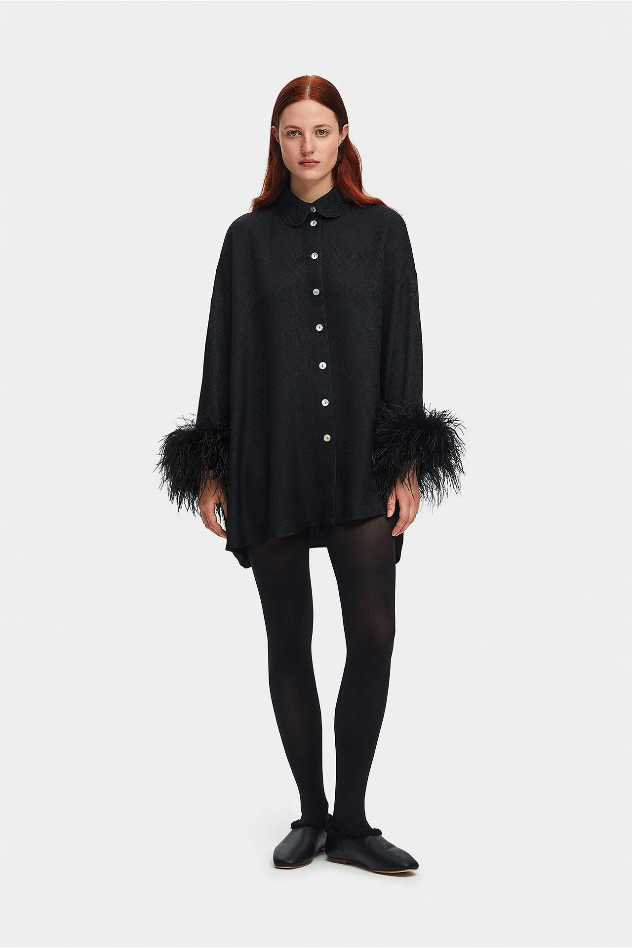 Black Pastelle Oversized Jacquard Shirt Dress