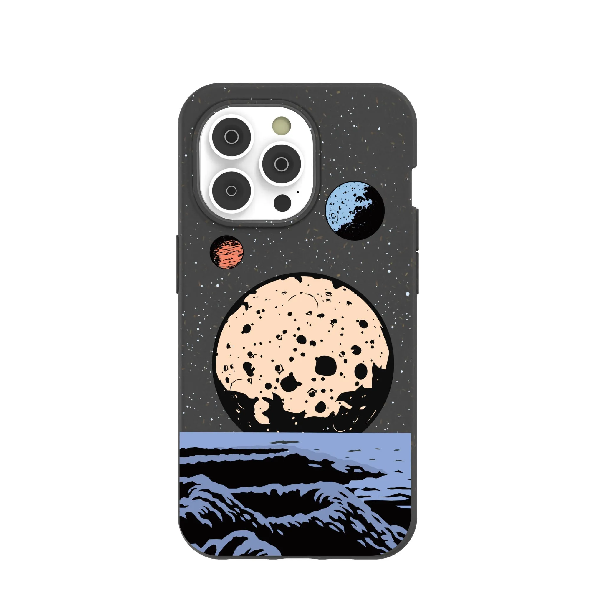 Black Retro Moon iPhone 14 Pro Case with MagSafe Module