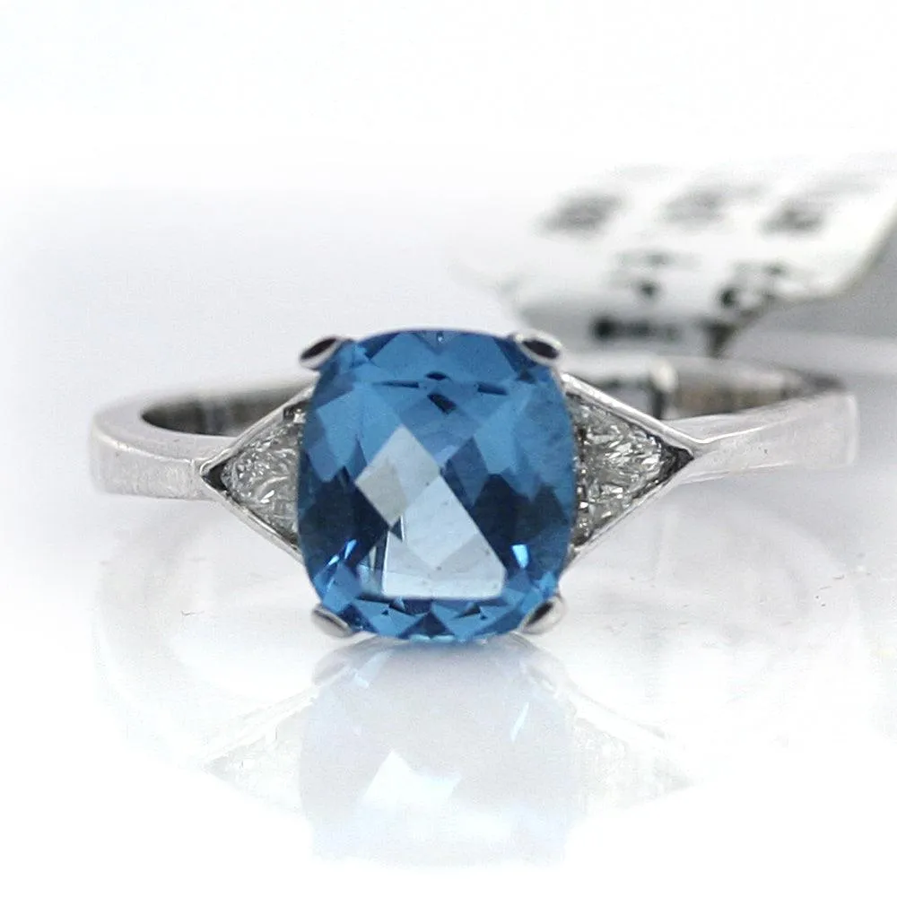 Blue Topaz Diamond Ring 14K White Gold