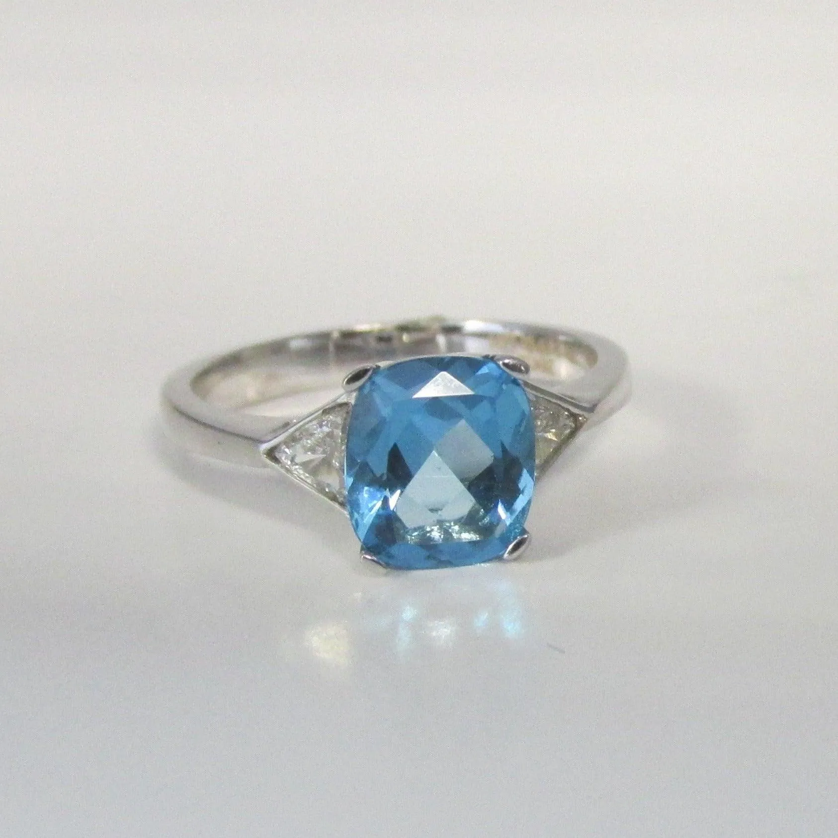 Blue Topaz Diamond Ring 14K White Gold